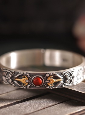 金刚杵足银999手镯纯手工礼物