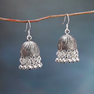 精工s925纯银流苏耳环女铃铛形耳坠泰银复古做旧民族风耳饰纯手工