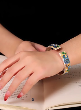 百福好运锦鲤足银牡丹手镯礼物