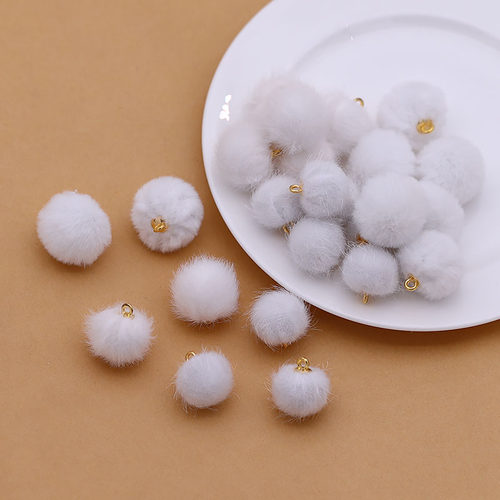 人造毛球吊坠15MM珠子水貂兔毛马毛耳钉项链挂件耳环配饰手工配