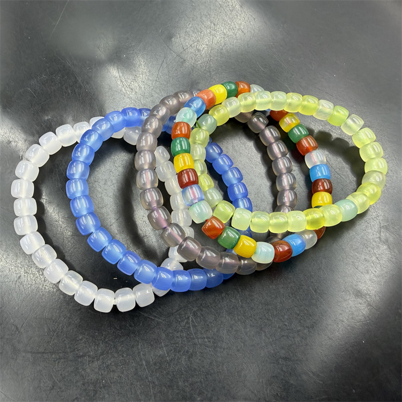 四海玉器 天然正品玉髓玛瑙老型珠手链 6*8毫米红虎睛石筒珠手串