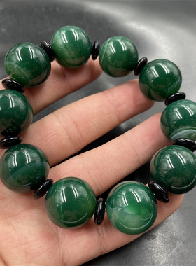 四海玉器 20毫米绿色玛瑙圆珠手链 男款大珠子绿玉髓手串 特价