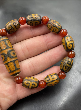 四海玉器 复古做旧回纹西藏天珠玛瑙手链 老玛瑙手串 勒子手链