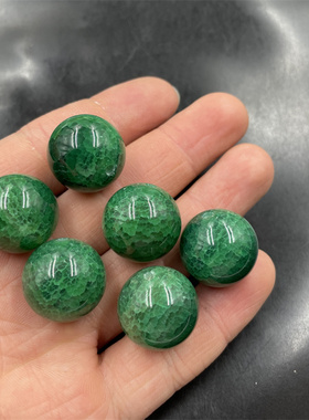 四海玉器 20毫米绿色龙纹玛瑙圆珠散珠 绿冰花玉珠子散批