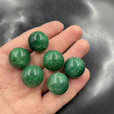 四海玉器 20毫米绿色龙纹玛瑙圆珠散珠 绿冰花玉珠子散批