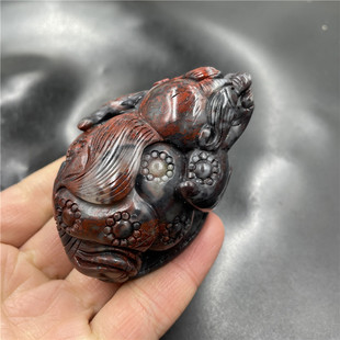 四海玉器 天然玉石桂林鸡血石手把件 鸡血玉金蟾把件 把玩件