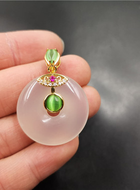 四海925银3厘米白色玛瑙平安扣