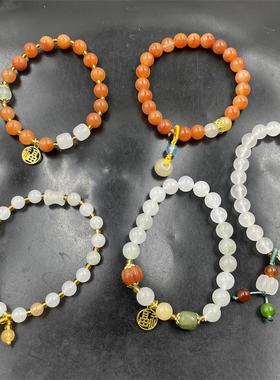 红色金丝玉圆珠手链 女款白底青天山翠玉小手串 冰种宝石光手链