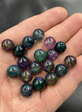 四海玉器 DIY饰品配件10毫米紫绿色龙纹玛瑙圆珠散珠 散批 特价