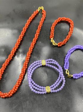 四海玉器 新款红色麻花项链 锁骨链 紫罗兰翠玉手链 手串 特价