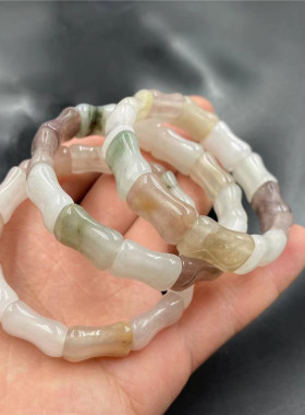 白底青天山翠玉竹节手链 男女款紫罗兰金丝玉节节高手串