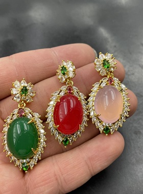 镶嵌绿玉髓水滴吊坠 绿色玛瑙蛋形挂件 女款粉色毛衣链挂件 红色