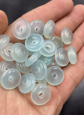 四海玉器 冰种15毫米浅蓝色玉髓玛瑙平安扣吊坠 小号玉髓平安扣