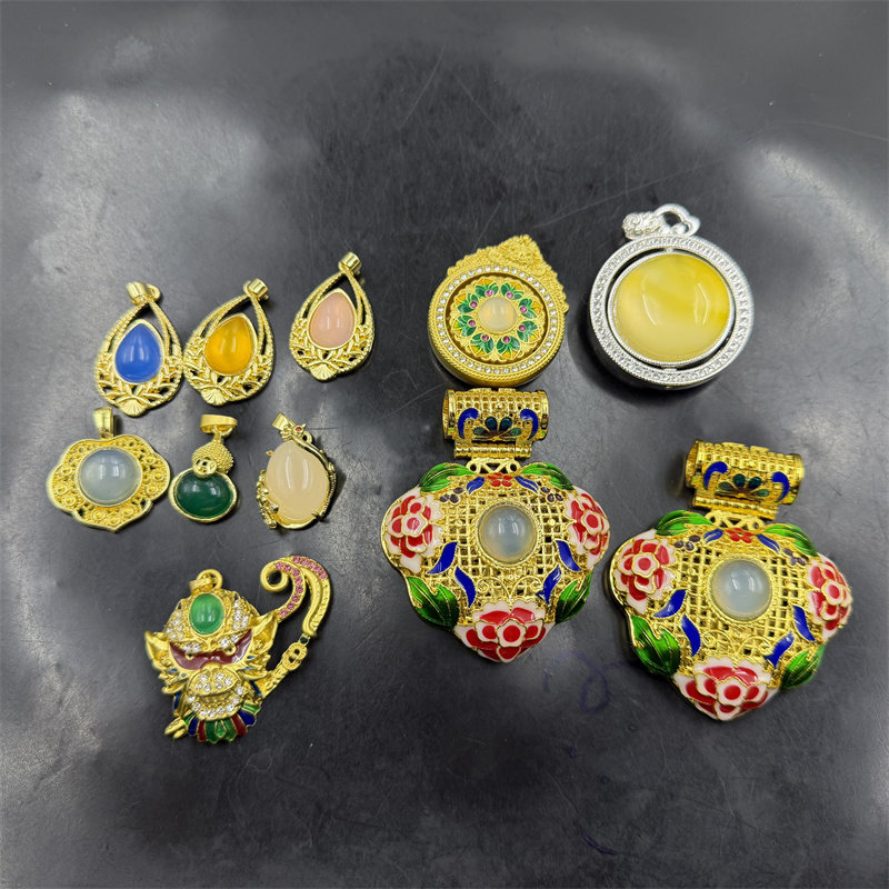 四海玉器 镶嵌玉石玛瑙水滴吊坠 蓝色玛瑙镶嵌挂件 葫芦吊坠