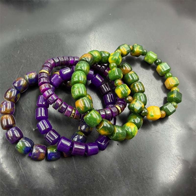 四海玉器 舒俱来筒珠手链 算盘珠手串 黄绿花方形手串 特价