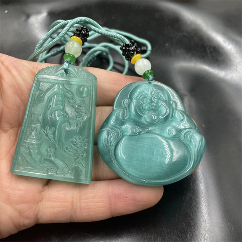 湖水蓝玉挂件玉坠弥勒佛