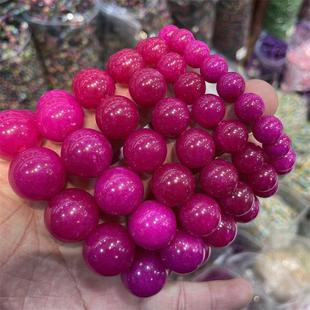 四海玉器 玫红色桃花玉圆珠手链 男女款饰品玉手串 特价