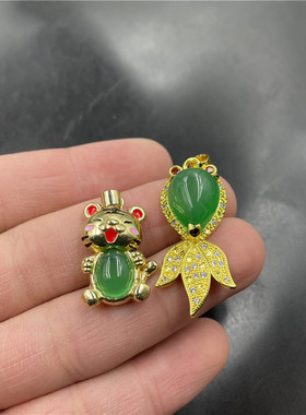 镶嵌绿玉髓吊坠玛瑙卡通生肖虎