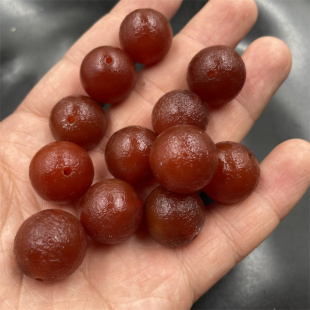 四海玉器 DIY饰品配件包浆哑光磨砂红玛瑙圆珠散珠 大号玛瑙珠子