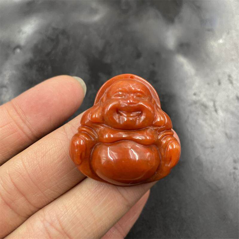 四海玉器 红翡翠玉弥勒佛吊坠 红色玉佛挂件 大肚佛玉坠