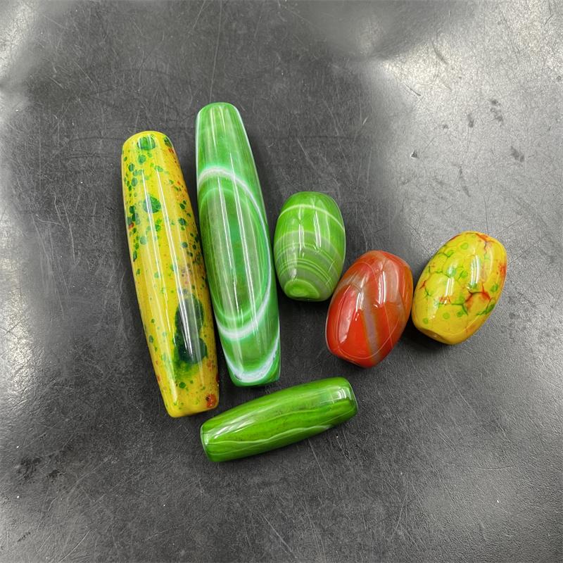 DIY饰品配件绿色缠丝玛瑙米珠勒子 筒珠散批 藏红花筒珠长珠