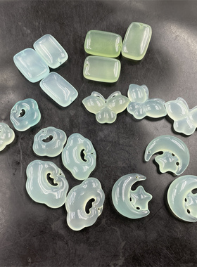 四海玉器 冰种淡绿色玉石玛瑙如意锁吊坠 小方牌挂件 星星月亮