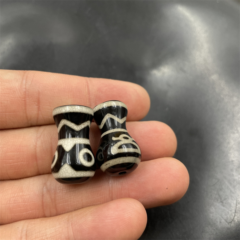 四海玉器 黑白天珠玛瑙三眼花瓶珠子 宝瓶财神散珠 特价