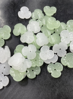DIY饰品配件仿白玉三瓣花 碗花 中孔淡绿色发簪配件佩饰 花朵散珠