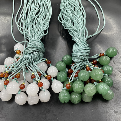 四海玉器 天然正品白玉金丝玉小铃铛吊坠 绿色东陵玉小挂件 玉坠