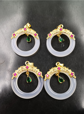 玉器镶嵌吊坠甜甜圈白色玛瑙圆环