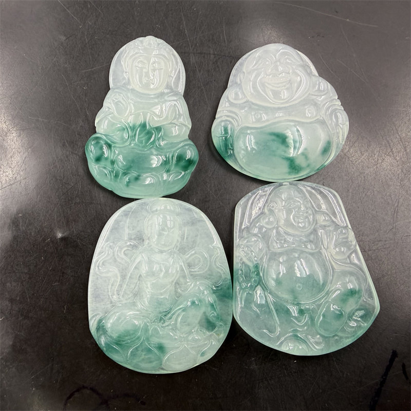 四海玉器 新款蓝飘花弥勒佛吊坠 巴山翠玉观音佛挂件 玉坠