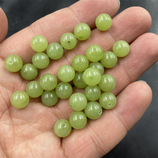 DIY饰品配件新款 浅绿色玉珠子散批 豆绿色玉石圆珠散珠