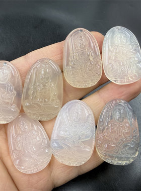 四海玉器 天然白玉髓八大守护神吊坠 白色玛瑙本命佛挂件 玉坠