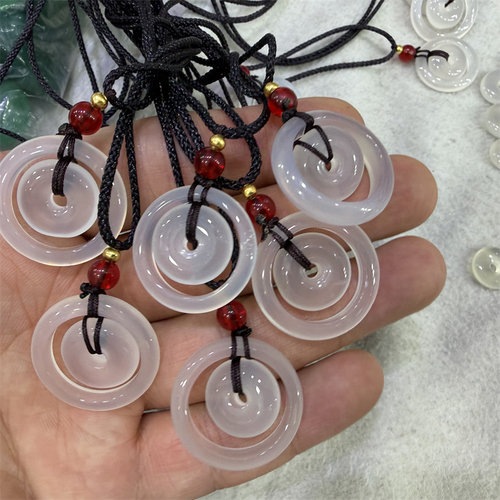 四海玉器 天然冰种白玉髓玛瑙小号子母扣吊坠 挂件 玉坠