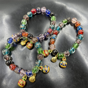 四海玉器 新款夜光石圆珠手链 女款彩色吞金兽夜明珠手串 特价