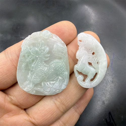 四海玉器 天然正品翡翠A货龙马精神吊坠 翠玉麒麟吊坠 挂件