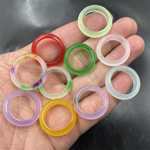 白玉戒指 冰种紫绿色玉戒指 指环跑环 中号玉戒圈 紫色黄玉 男女款