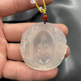 天然正品冰白色玉髓玛瑙一念之间吊坠 一念成佛一念成魔圆形玉坠
