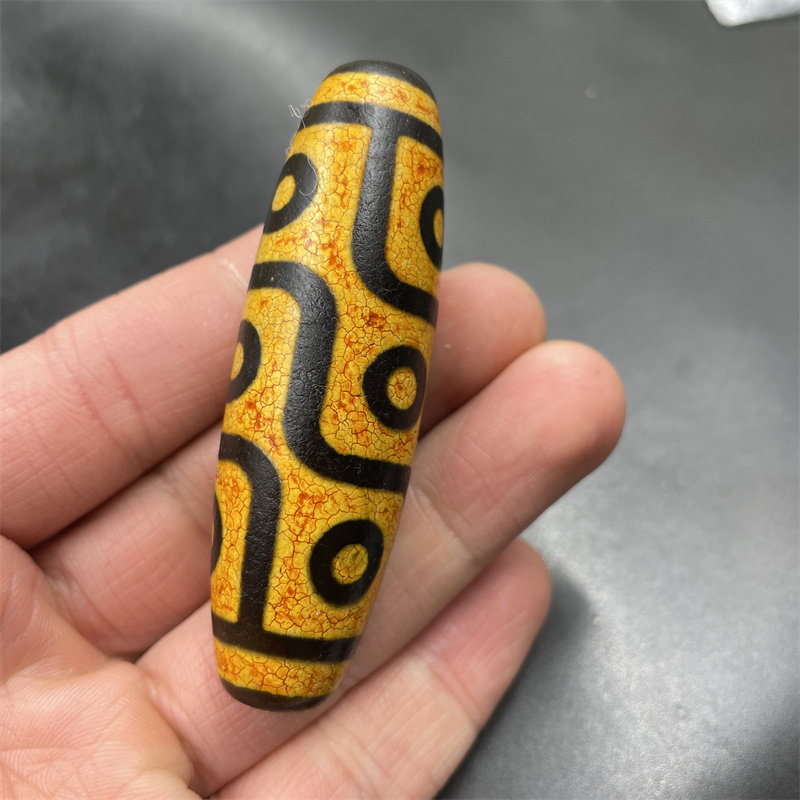 四海玉器 藏式复古做旧姜黄色九眼天珠玛瑙勒子 7公分老玛瑙勒子