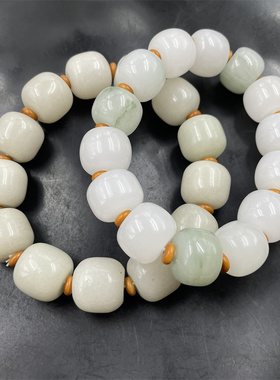 四海玉器 青白色佘太翠玉老型珠手链 白底青天山翠玉算盘珠手串