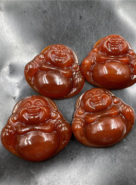 四海玉器 天然正品红玛瑙大肚佛 深工雕刻大号红色玉髓弥勒佛挂件