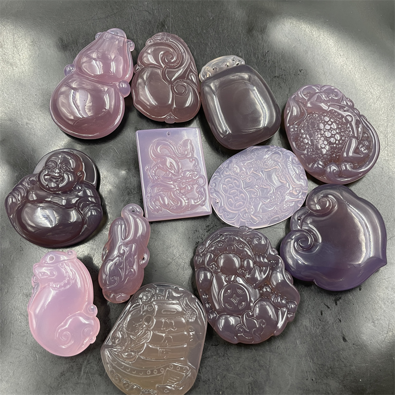 帝王紫玉石玛瑙弥勒佛吊坠 粉色玛瑙龙牌挂件 紫玉髓貔貅 金蟾