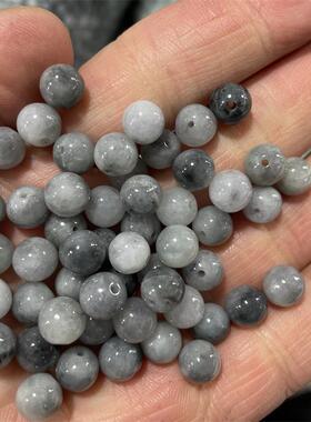 四海玉器 DIY饰品配件翡翠A货乌鸡散珠 灰色青花玉石翠玉圆珠散珠