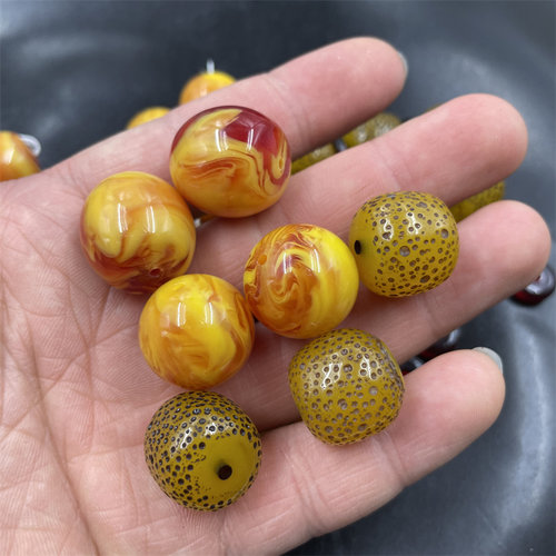四海玉器 优化仿琥珀蜜蜡圆珠散珠 黄色满天星筒珠散珠 散批