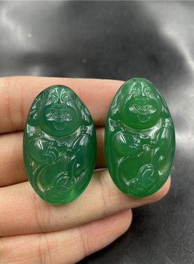 绿色玉髓玛瑙弥勒佛吊坠