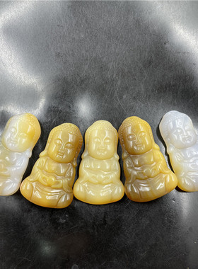 四海玉器 天然正品俏黄色玉髓玛瑙宝宝佛吊坠 挂件
