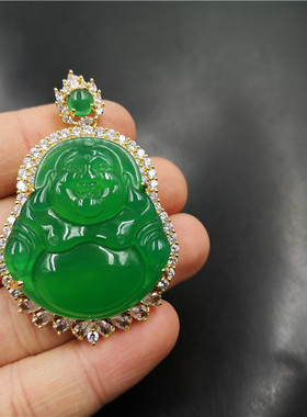 四海玉器925亮金镶嵌大肚佛玛瑙