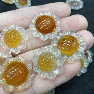 四海玉器 俏黄色玛瑙一举夺魁挂件 冰种俏色玉髓玛瑙向日葵吊坠