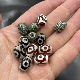 DIY饰品配件绿色三眼天珠玛瑙米珠 10*14毫米老玛瑙长珠散批