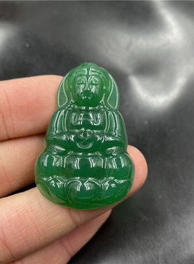 四海玉器 天然绿玉髓观音吊坠 女款翠绿色玛瑙小佛挂件 玉坠